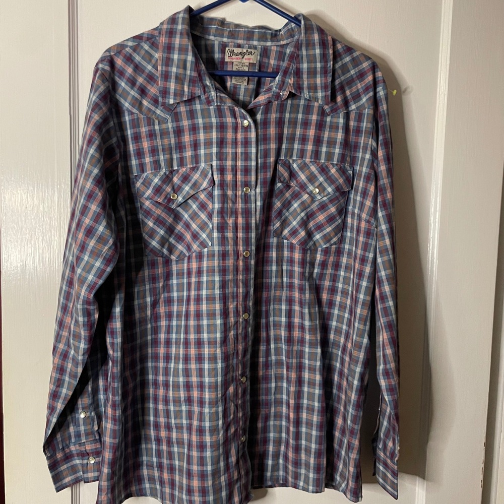 Wrangler‎ Wrancher Shirts XXL Plaid Western Cowboy Long Sleeve Button Up